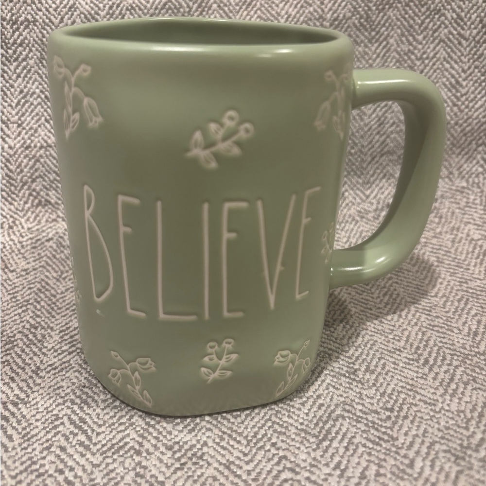 Rae Dunn Sage Green 'Believe' Mug